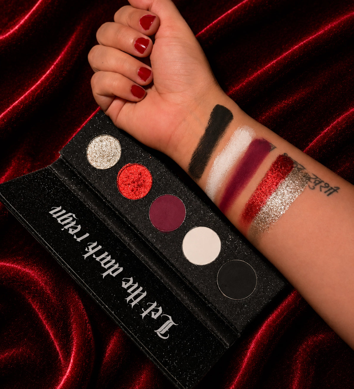 The Last Rites: Where Ravens Rest eyeshadow palette with the Blood Trio lip stains