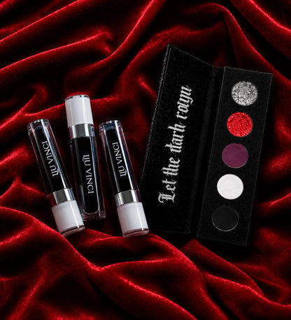 The Last Rites: Where Ravens Rest eyeshadow palette with the Blood Trio lip stains